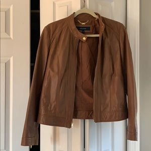 brown leather jacket